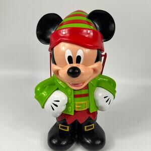 Disney Parks Mickey Mouse Elf Popcorn Bucket Holiday Christmas 12" Plastic